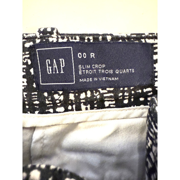 GAP Pants Womens 00R Black White Slim Crop Stretch Patterned Trousers Modern - Picture 2 of 5